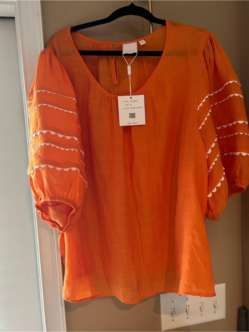 Sharagano Sheer Orange Puff-Sleeve Blouse